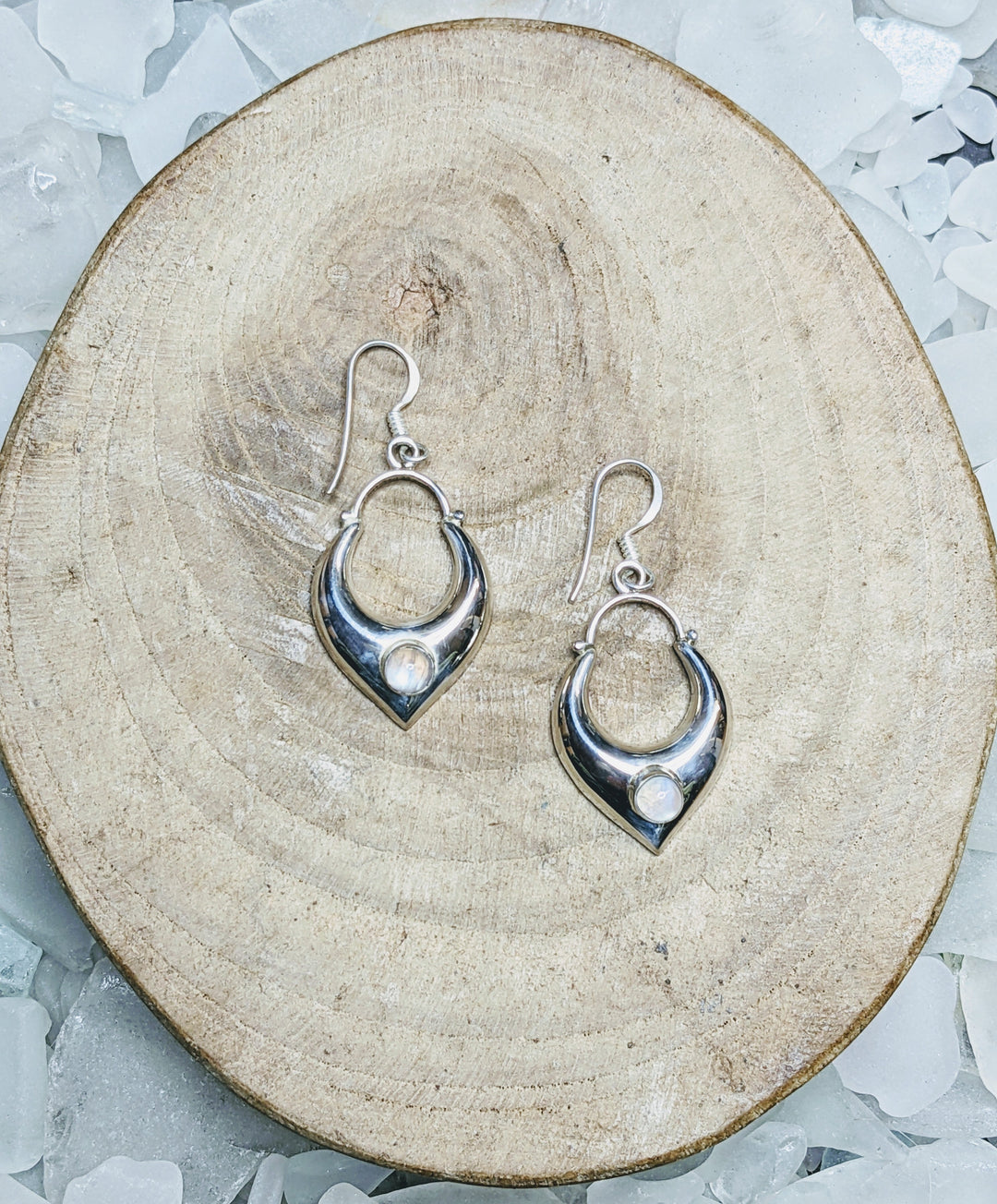 Silver Drop Moonstone Earrings - Floating Lotus