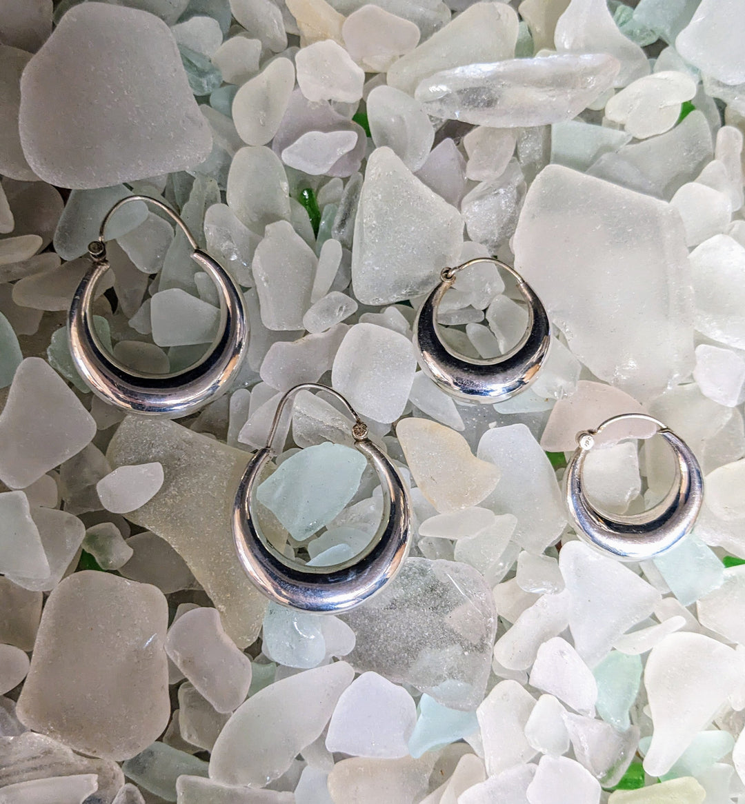 Silver Hoop Earrings - Floating Lotus