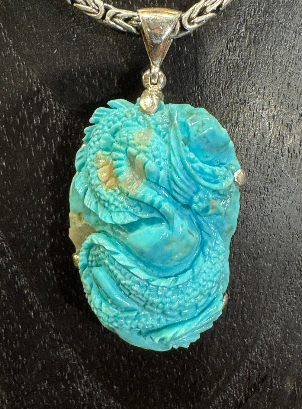 Sleeping Beauty Turquoise Dragon Pendant - Floating Lotus