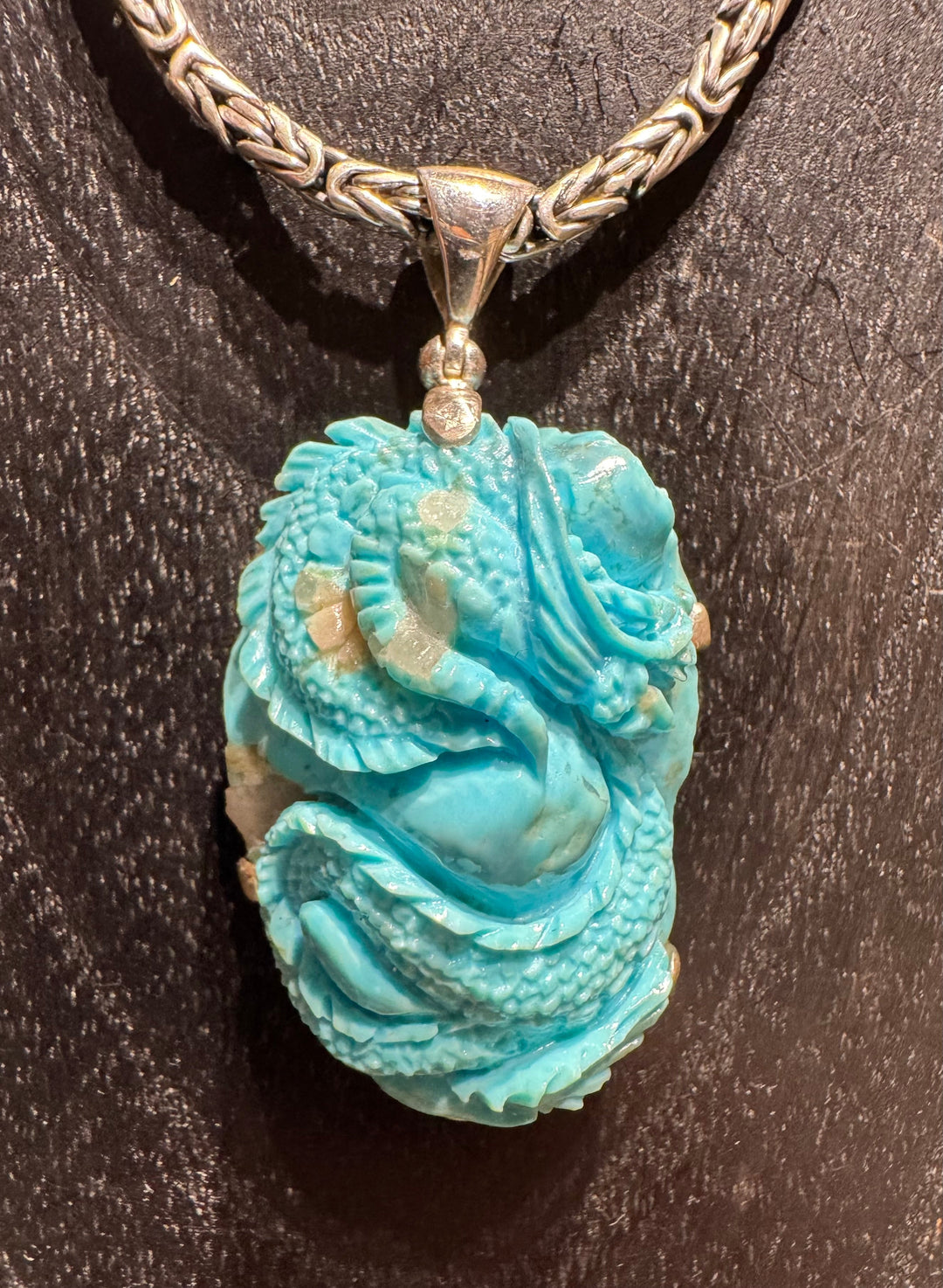 Sleeping Beauty Turquoise Dragon Pendant - Floating Lotus
