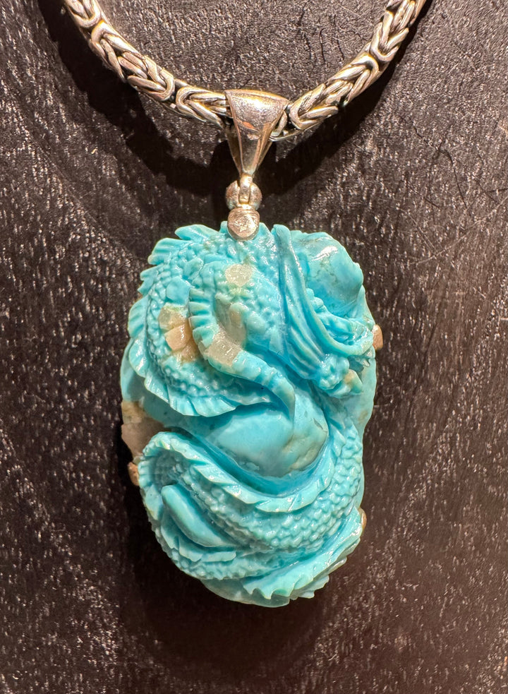 Sleeping Beauty Turquoise Dragon Pendant - Floating Lotus
