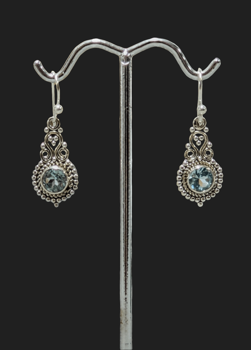 Sparkling Blue Topaz Earrings - Floating Lotus