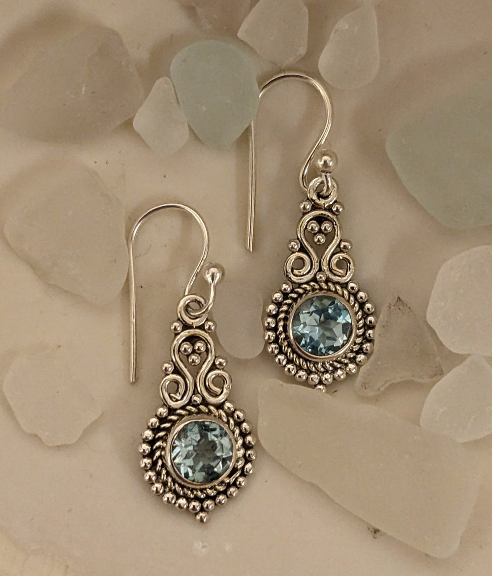 Sparkling Blue Topaz Earrings - Floating Lotus