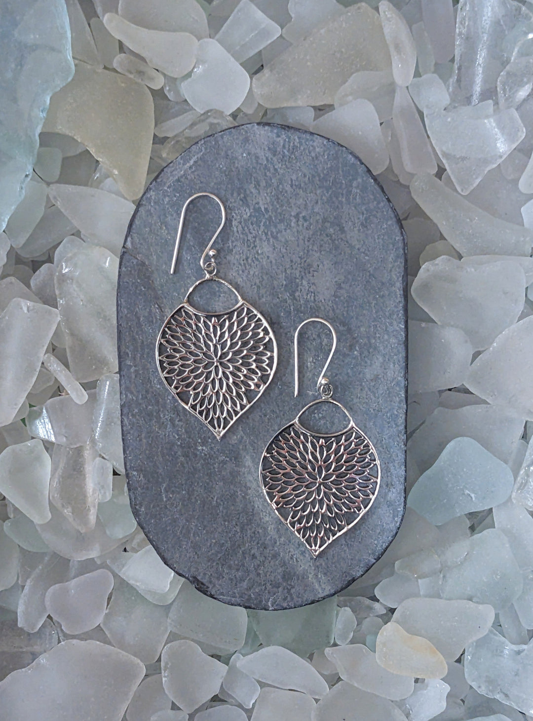 Stunning Detailed Teardrop Earrings - Floating Lotus