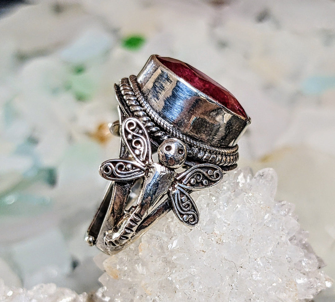 Stunning Dragonfly Ruby Ring - Floating Lotus