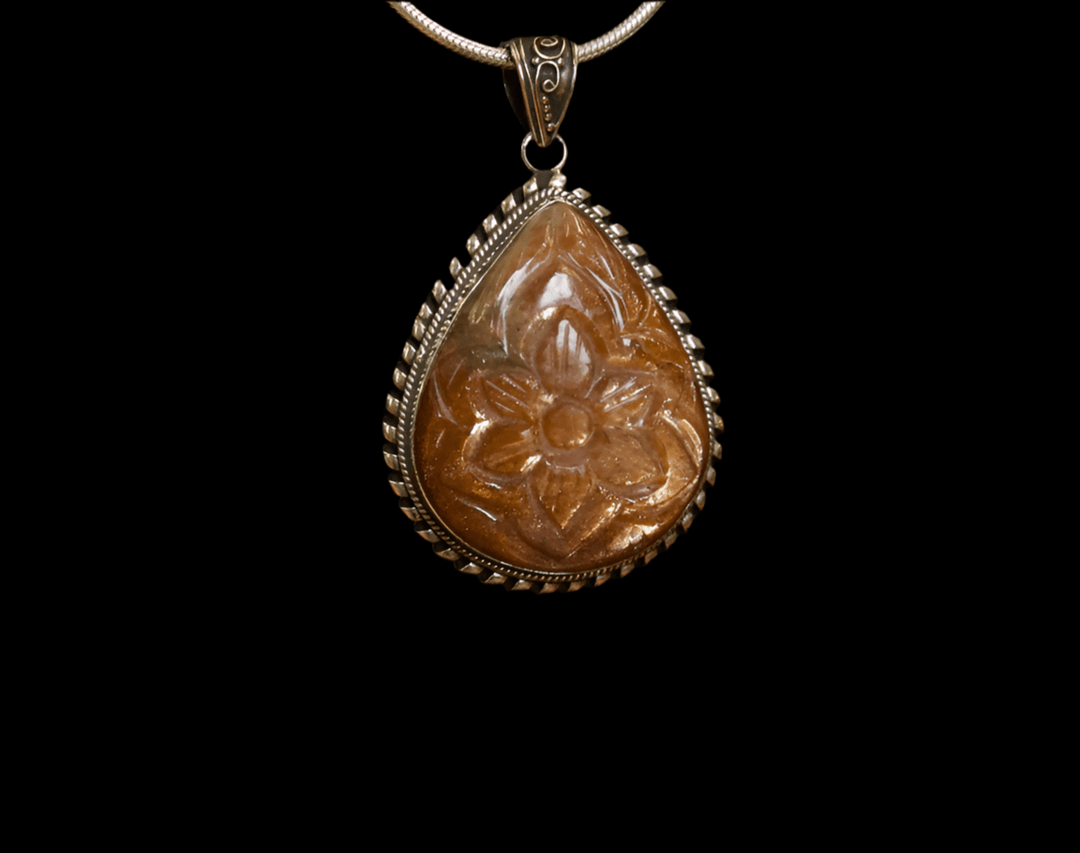 Sunstone Lotus Carved Pendant