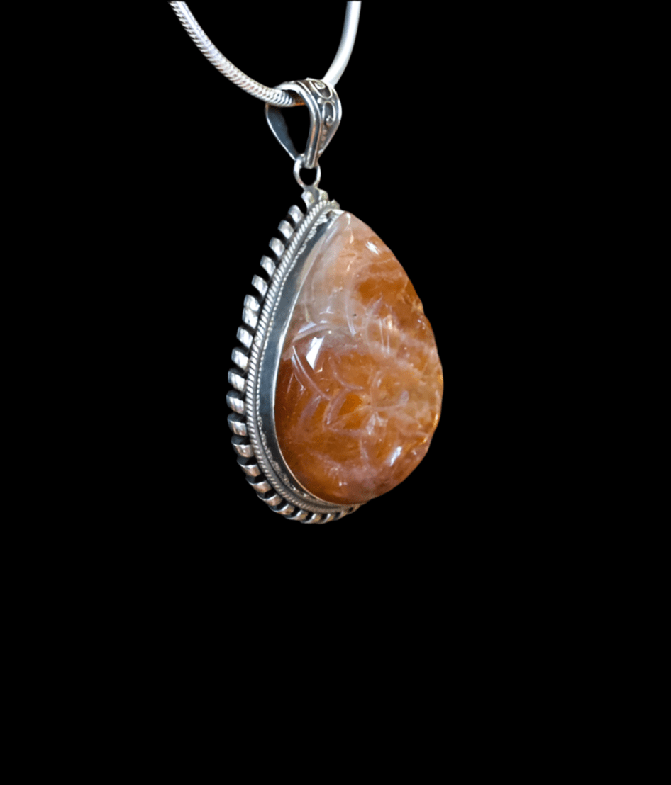Sunstone Lotus Carved Pendant