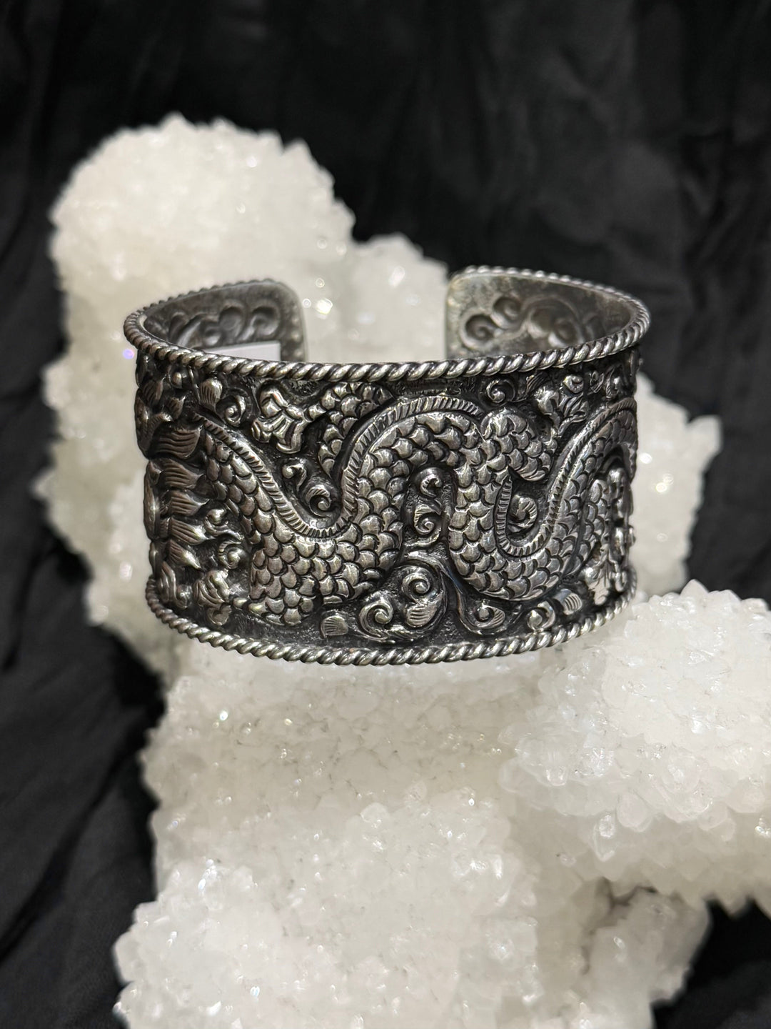 Tibetan Coral & Turquoise Dragon Cuff - Floating Lotus