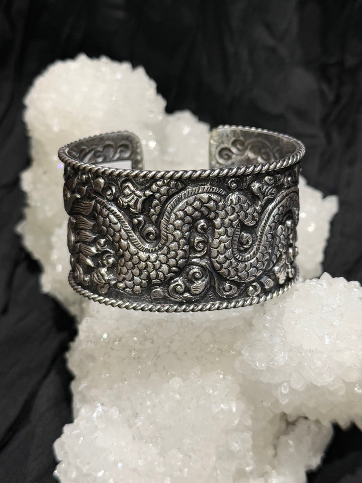 Tibetan Coral & Turquoise Dragon Cuff - Floating Lotus