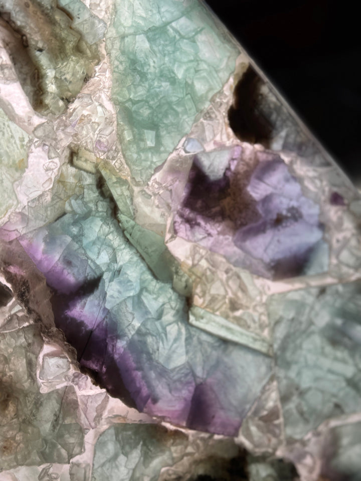 Translucent Rainbow Fluorite Pyramid Lamp - Floating Lotus