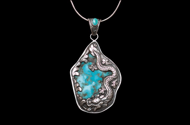 Turquoise Dragon Pendant - Floating Lotus