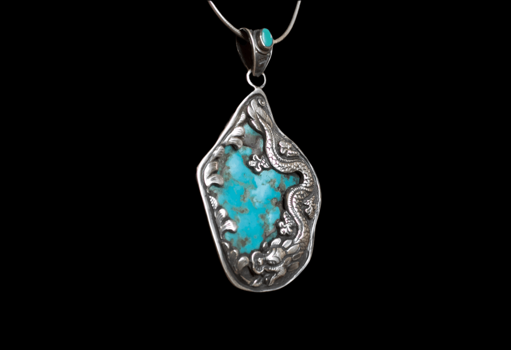 Turquoise Dragon Pendant - Floating Lotus