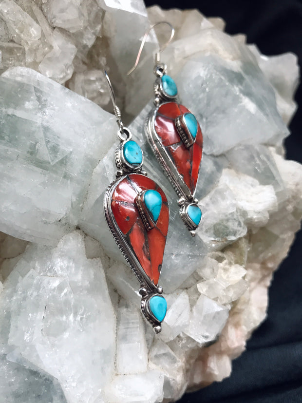 Heart of the Sea Antique Coral & Turquoise Earrings
