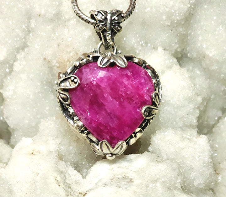 Dragonfly Encircled Heart Shaped Ruby Pendant