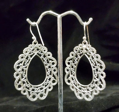 Silver Scroll Teardrop Earrings