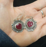 Heart Scroll Ruby Earrings
