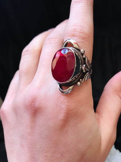 Goddess of Compassion Ruby Saddle Ring