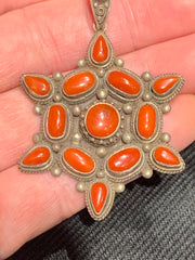Celestial Antique Coral Pendant - Floating Lotus