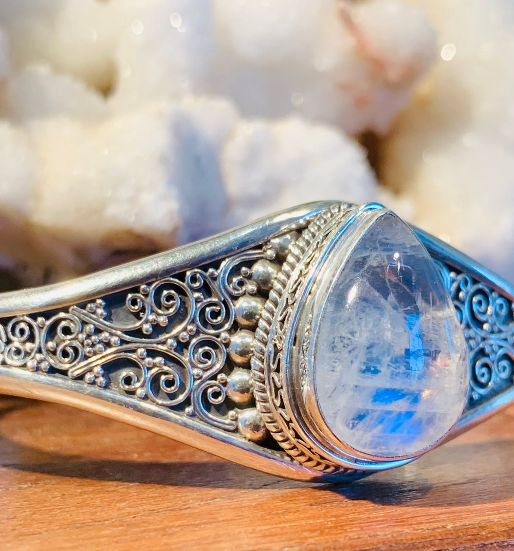 Swirling Moonstone Goddess Cuff - Floating Lotus