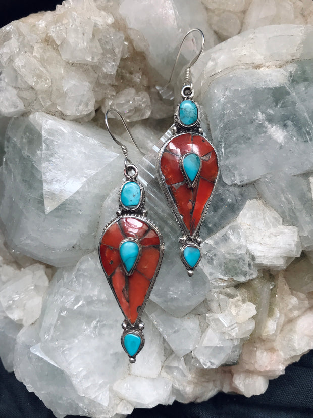 Heart of the Sea Antique Coral & Turquoise Earrings