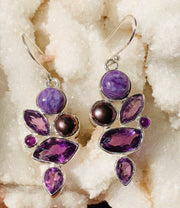 Fruits of Peace Amethyst, Charoite & Pearl Earrings - Floating Lotus