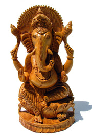 Ganesh Statue Hand Carved Wood - Floating Lotus