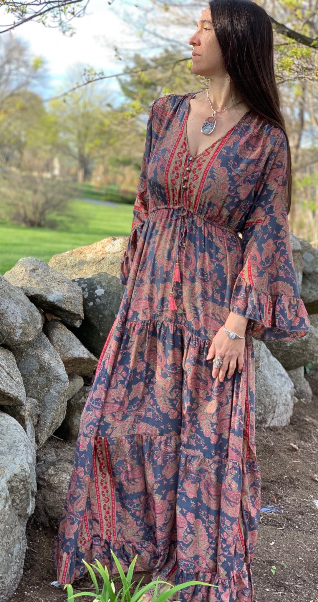 Long Peasant Dress - Floating Lotus Long Peasant Dress - Floating Lotus