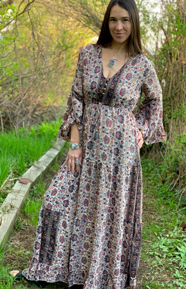 Long Peasant Dress - Floating Lotus