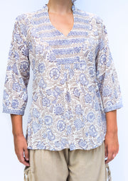 block printed top floating lotus
