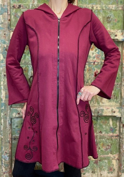Embroidered Long Cotton Jacket - Floating Lotus