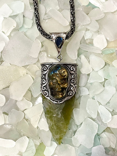 Nature’s Guardian Green Obsidian and Labradorite Pendant