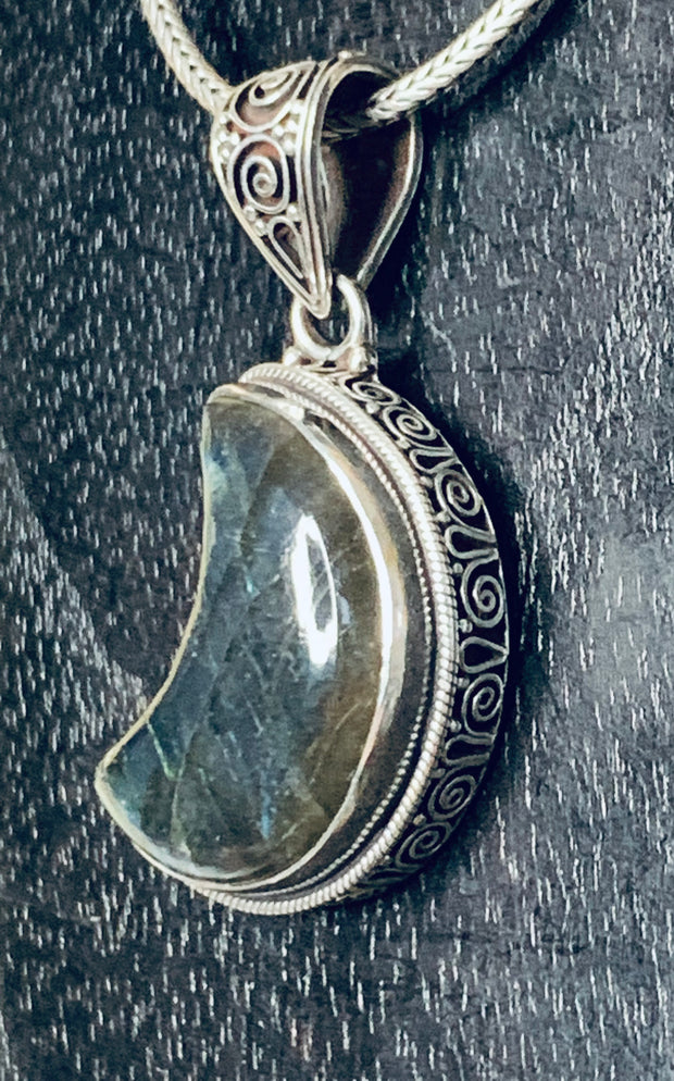 Labradorite Moon Pendant