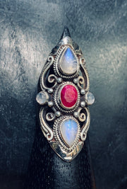 Moonstone and Ruby Ring