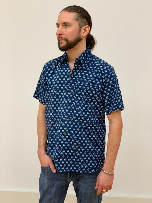 Men’s Block Printed Cotton Shirt - Floating Lotus