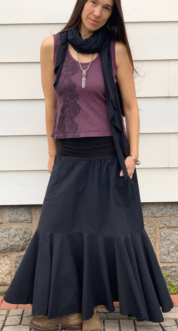 Cotton Skirt with Pockets - Floating Lotus