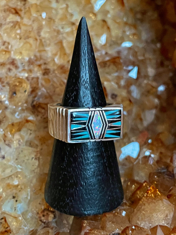 Turquoise & opal inlay ring