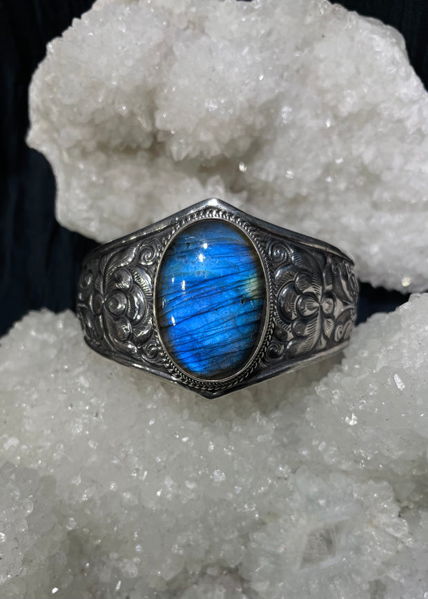 Cosmic Lotus Labradorite Cuff Bracelet