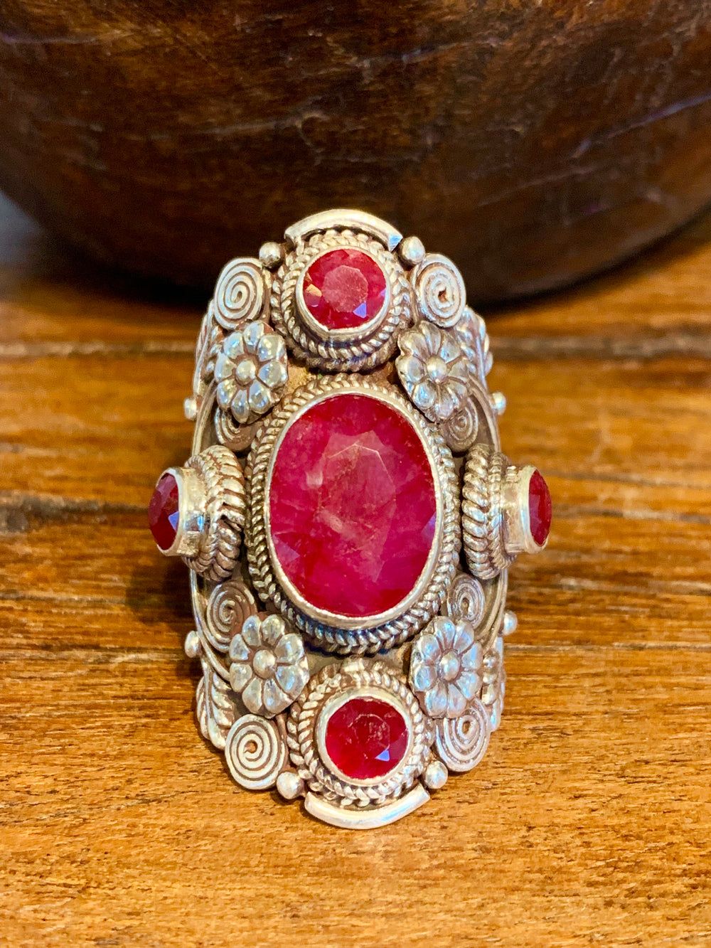 Ruby Flower Ring - Floating Lotus