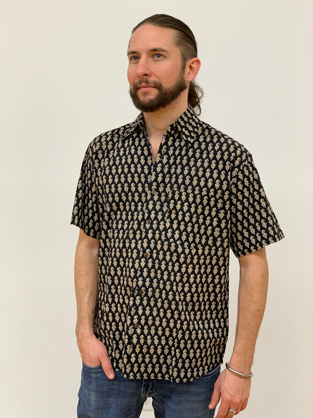 Men’s Block Printed Cotton Shirt - Floating Lotus