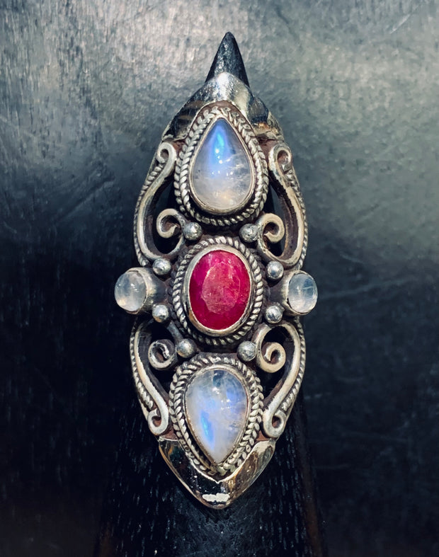 Moonstone and Ruby Ring