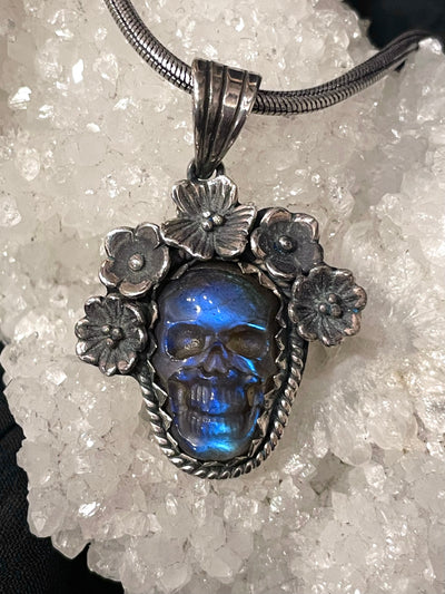 Tibetan Skull Hand-Carved Labradorite Pendant