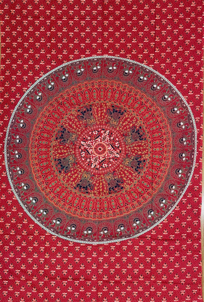 Red Elephant Mandala Tapestry - Twin Size