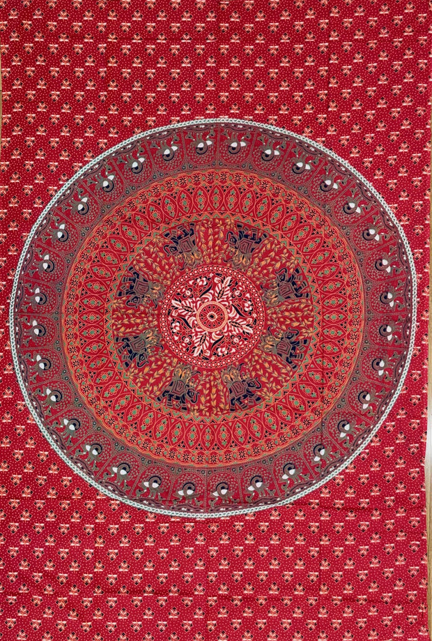 Red Elephant Mandala Tapestry - Twin Size