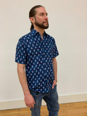 Men’s Block Printed Cotton Shirt - Floating Lotus