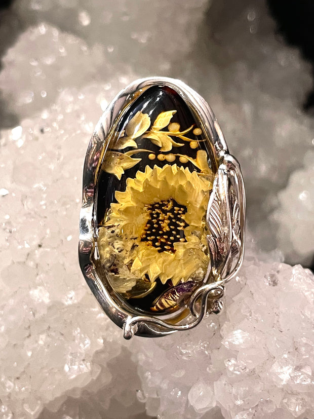 Blissful Sunflower Amber Ring