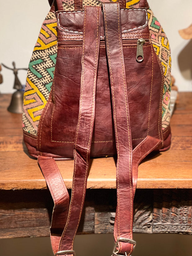 Chamomile Moroccan Kilim and Leather Backpack