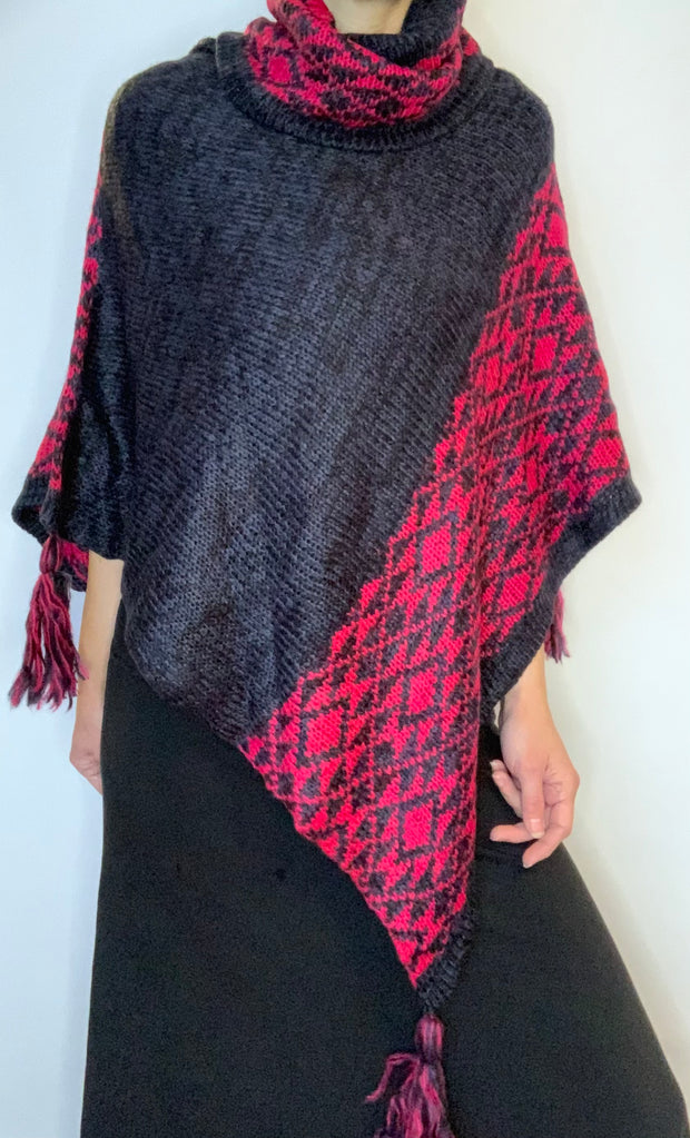 Charcoal Poncho Sweater with Tassels