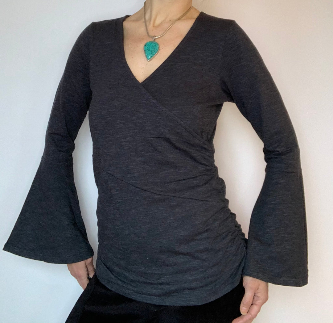 Organic Cotton Flared Sleeve Wrap Top