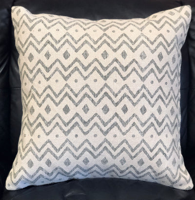Large White & Gray Block Printed Pillow