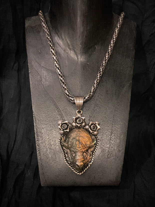 Labradorite Buffalo Pendant